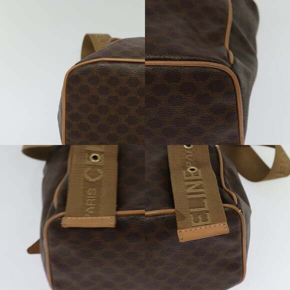 CELINE Macadam Canvas Backpack Pvc Leather Brown Gold - Picture 10 of 12